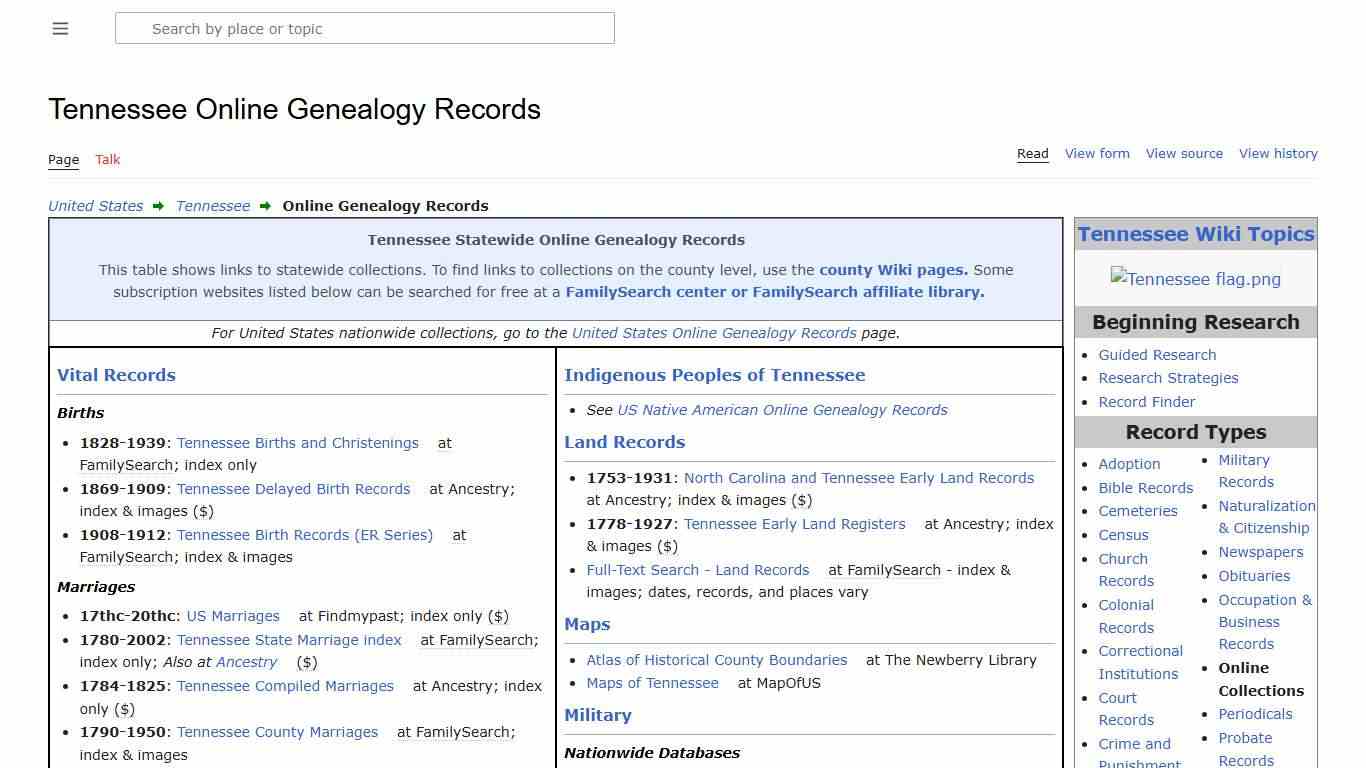 Tennessee Online Genealogy Records • FamilySearch