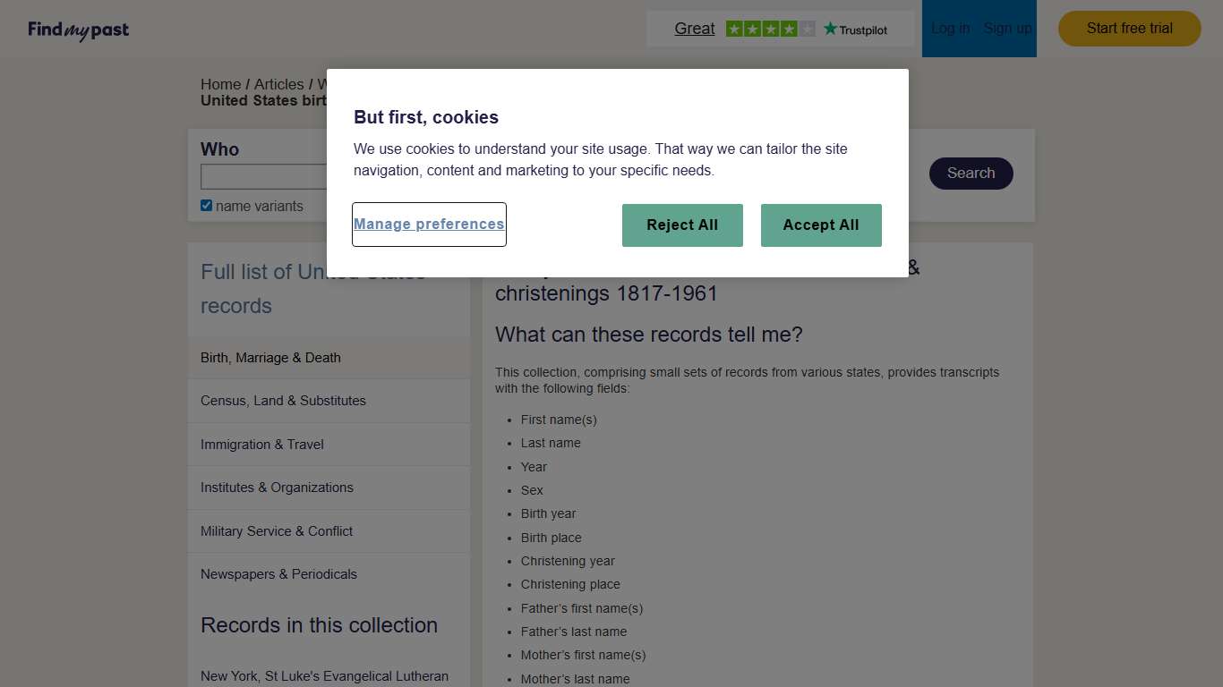 United States births & christenings 1817-1961 findmypast.com